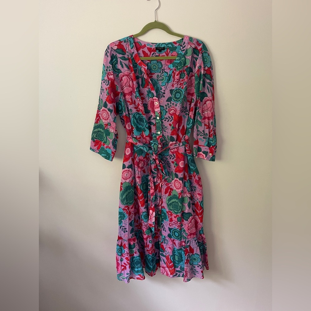 Talbots Pink and Green Floral Long Sleeve Dress